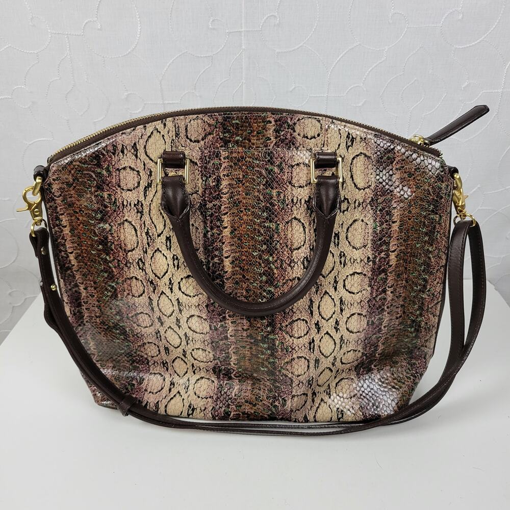 Brahmin Duxbury Women Shoulder Bag Brown Snakeskin Leather Satchel w/ Dust Cover